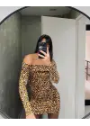 Omarı Leopar Desenli Mini Elbise Kadın İçin Özel