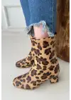 Omarı Leopar Desenli Streç Topuklu Bot