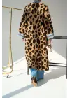 Omarı Uzun Leopar Desenli İki Renkli Hırka