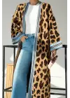 Omarı Uzun Leopar Desenli İki Renkli Hırka