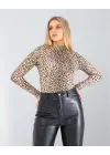 Omarı Leopar Desenli Şık Uzun Kollu Body