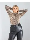 Omarı Leopar Desenli Şık Uzun Kollu Body