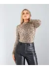 Omarı Leopar Desenli Şık Uzun Kollu Body