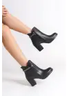 LIA Fermuarlı Rahat tabanlı ayakkabı Tabaan Taşlı Topuklu Bayan Bot  CGünlük Şık - Siyah