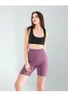 Omarı Lila Fitilli Push Up Biker Spor Tayt