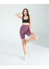 Omarı Lila Fitilli Push Up Biker Spor Tayt