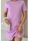 Omarı Kısa Kol Lila Atlas Elbise