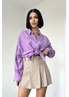 Omarı Işıltılı Lila Kristal Taşlı Gömlek