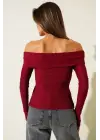 Madonna Yaka Düğmeli Bluz bordo t4329