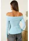 Madonna Yaka Düğmeli Bluz Mavi t4329