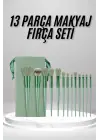 Makyaj Fırça Seti Yeşil 13 Parça Fondöten Fırçası Allık Fırçası Far Fırçası