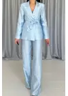 Omarı Parlak Mavi Beli Kuşaklı Takım