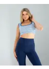 Omarı Şık Mavi Çizgili Crop Üst