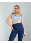 Omarı Şık Mavi Çizgili Crop Üst