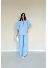 Mavi Önü Tek Düğmeli Ceket Pantolon Takım