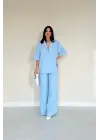 Omarı Mavi Tek Düğmeli Takım