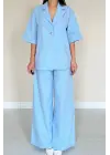Mavi Önü Tek Düğmeli Ceket Pantolon Takım
