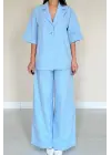 Omarı Mavi Tek Düğmeli Takım