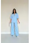 Mavi Önü Tek Düğmeli Ceket Pantolon Takım