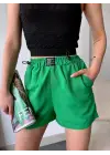 Omarı Yeşil Armalı Keten Şort - Yazın Rahatlığına Adım Atın