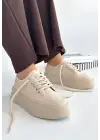 Omarı Aşk Dolu Bej Keten Bağcıklı Sneaker