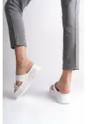 Omarı Trendy Taşlı Rahat Tabanlı Beyaz Bayan Terlik