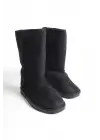 Omarı Siyah Kürklü Düz Taban Bayan Bot - Şık ve Konforlu