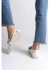 Omarı Rahat Tabaan Kalp Desenli Beyaz Babet Ayakkabı
