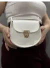 Omarı Elegan Beyaz Deri Cilt Çanta