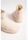 Omarı İçi Kürklü Tabaan Süet Bayan Bot - Krem