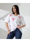 Omarı Yumuşak Dokulu Kurdele Desenli Tişört