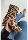 Omarı Leopar Desenli Streç Topuklu Bot