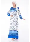 Omarı Mavi Etnik Desenli Elbise