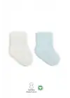 Omarı Organik Penye Soket Çorap 2li Set - Mavi Ekru