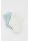 Omarı Organik Penye Soket Çorap 2li Set - Mavi Ekru