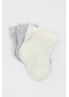Omarı Organik Puan Desenli 2li Penye Soket Çorap - Gri Ekru