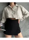 Omarı Bej Poplin Crop Gömlek - Şıklığınızı Tamamlayın