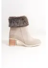 Omarı Rahat Tabanlı Tabaan Tüylü Süet Bayan Bot - Krem
