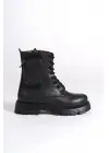 Omarı Rahat Tabanlı Fermuarlı Çantalı Siyah Bayan Bot