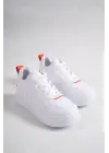 Omarı Rahat Bağcıklı Bayan Spor Ayakkabı - Beyaz/Turuncu