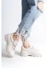 Omarı Rahat Tabanlı Krem Spor Ayakkabı - Kadın Günlük Ayakkabı