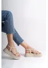 Omarı Rahat Tabanlı Tabaan Bayan Sandalet - Krem