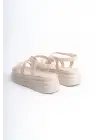 Omarı Rahat Tabanlı Tabaan Bayan Sandalet - Krem