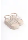 Omarı Rahat Tabanlı Taşlı Sandalet - Krem