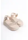 Omarı Rahat Tabanlı Taşlı Tabaan Sandalet Krem