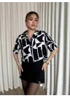 Omarı Siyah Beyaz Baskılı Çizgili Crop Gömlek SEO Uyumlu Moda