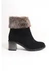 Omarı Yumuşak Yerli Süet Bayan Bot - Siyah