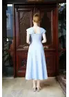 Omarı Mavi Prenses Elbise U Yaka Modası