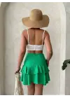 Omarı Yeşil Fırfırlı Valonlu Etek