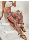 Omarı Yırtmaç Detaylı Desenli Bürümcük Pantolon